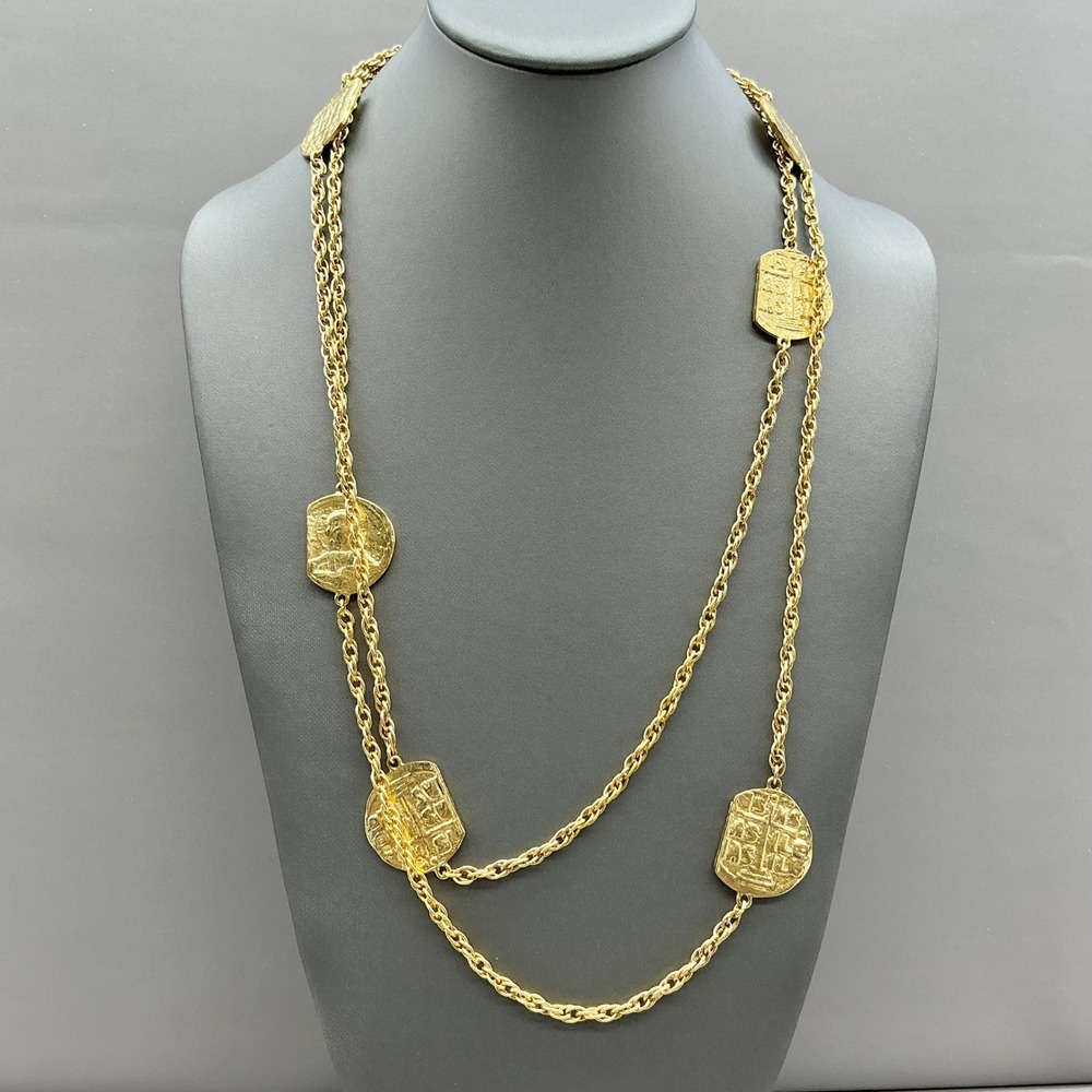 Direction One Necklace Vintage Gold Tone Byzantine Chain Coin Station 48 inch
